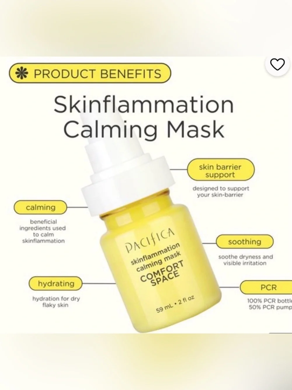 Pacifica Comfort Space Skinflammation Calming Mask - Yellow and White